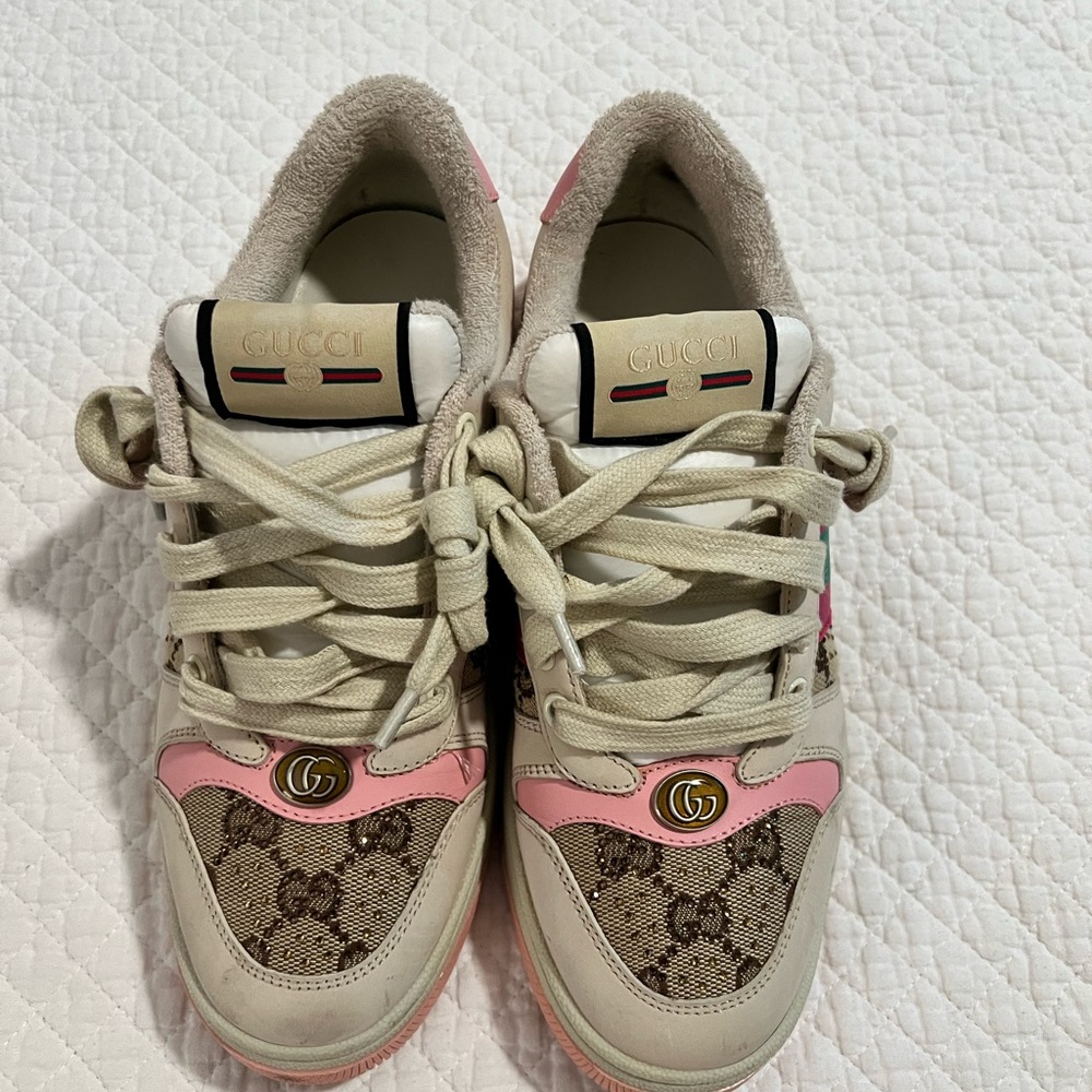 Gucci screener tennis shoes with crystals.